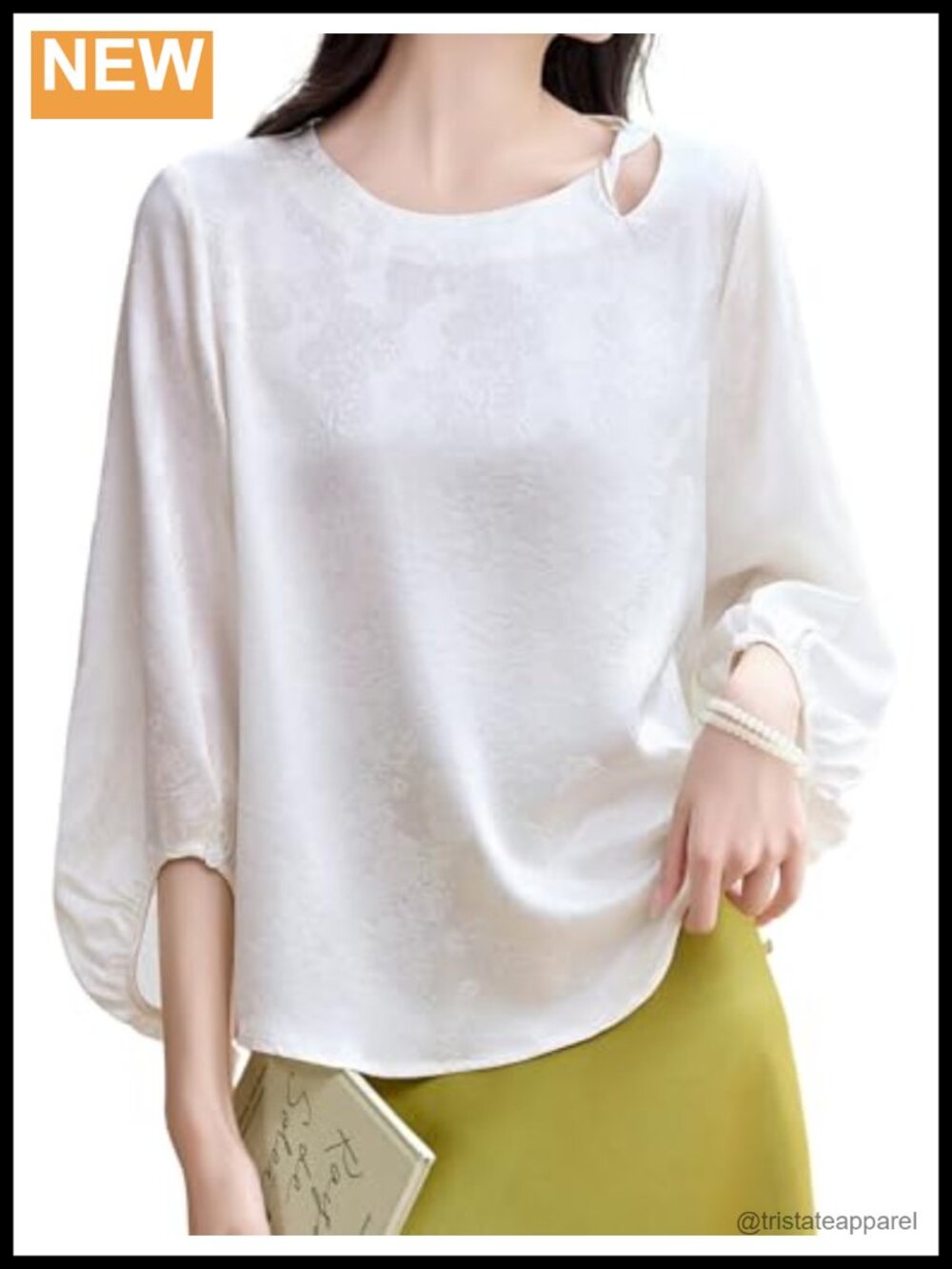 Silky Satin Floral Jacquard Blouse Puff Sleeve Womens Top